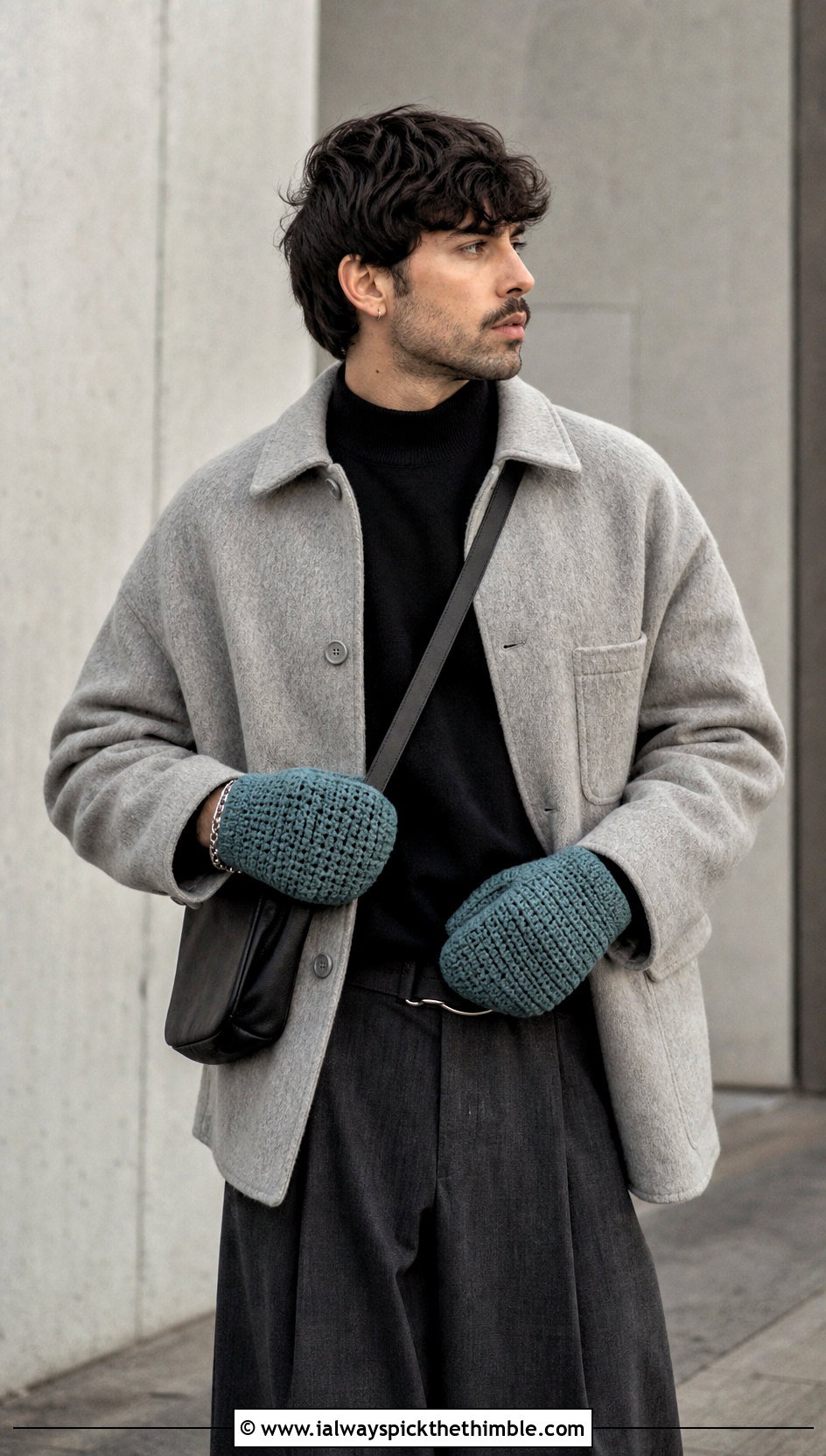Tunisian Crochet Mittens With Minimal Streetwear - 20 crochet mittens for men outfit ideas