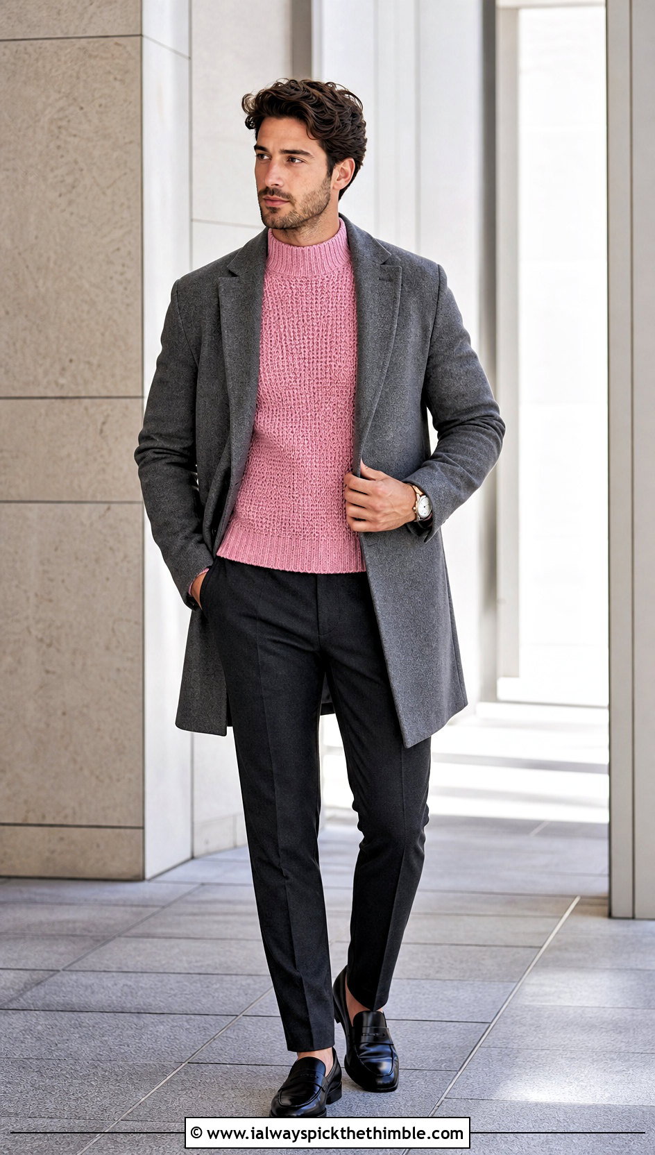 Tunisian Crochet Mock Neck Sweater With Suit Pants - 15 Crochet Mens Sweaters outfit ideas