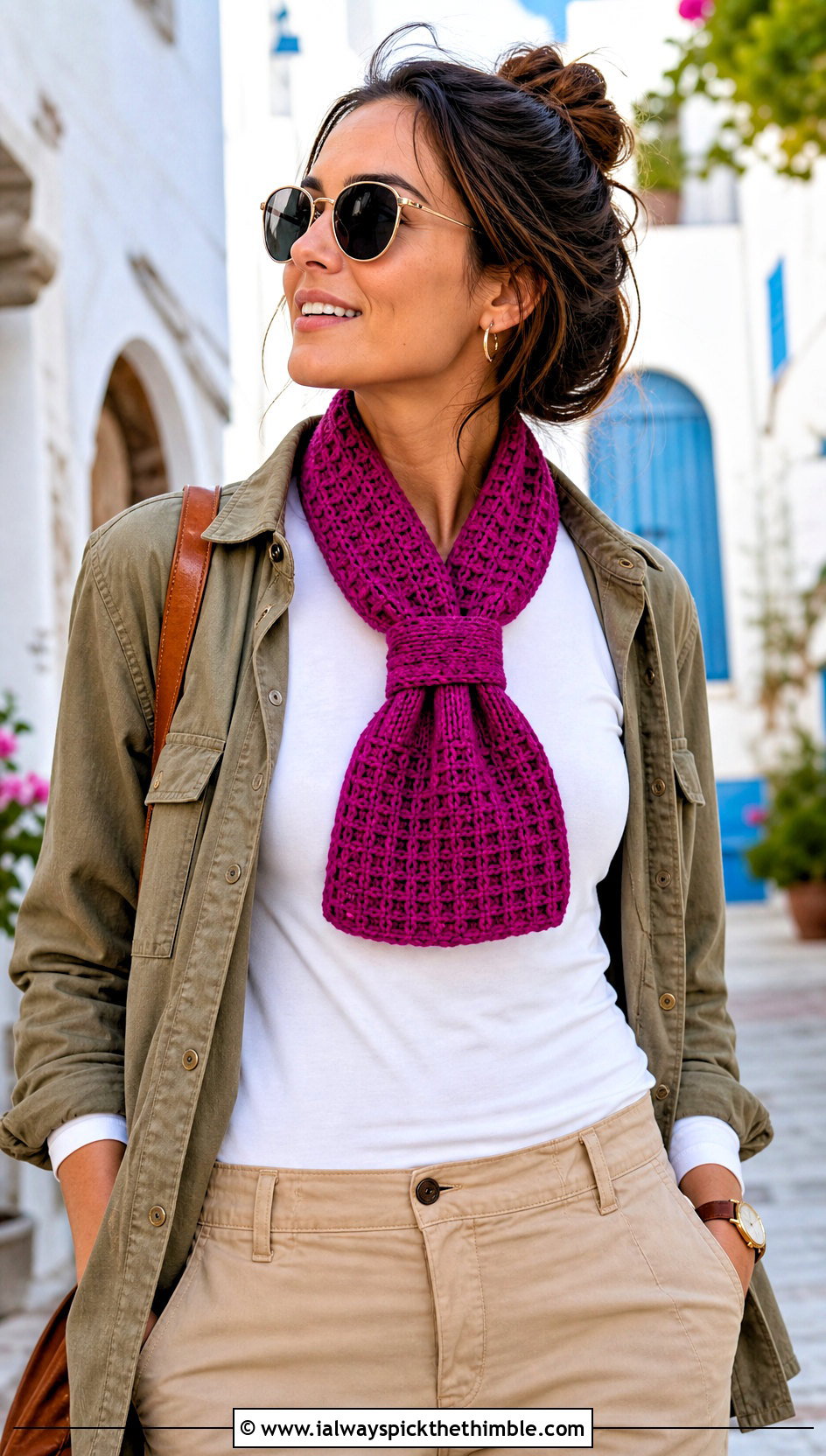 Tunisian Crochet Neck Scarf With Utility Jacket And Chinos - 15 Small Neck Crochet Scarf outfit ideas