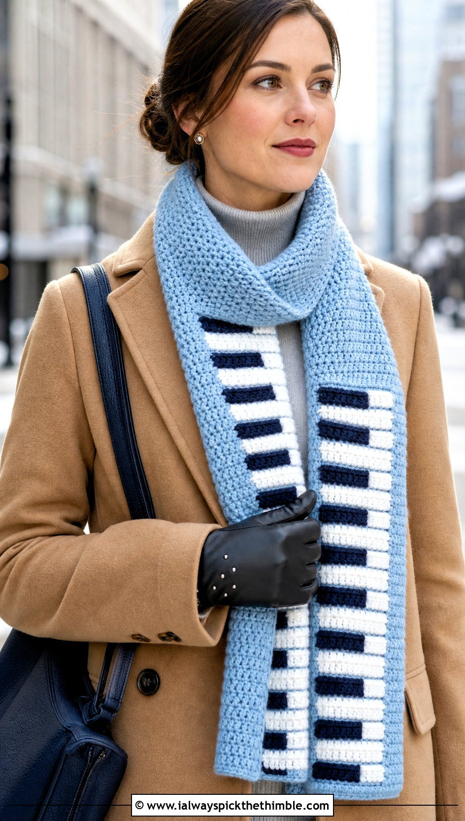Tunisian Crochet Piano Scarf With Camel Coat - 25 crochet piano scarf outfit ideas