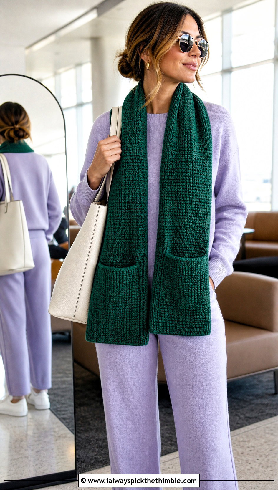 Tunisian Crochet Pocket Scarf With Knit Set - 20 crochet pocket scarves outfit ideas