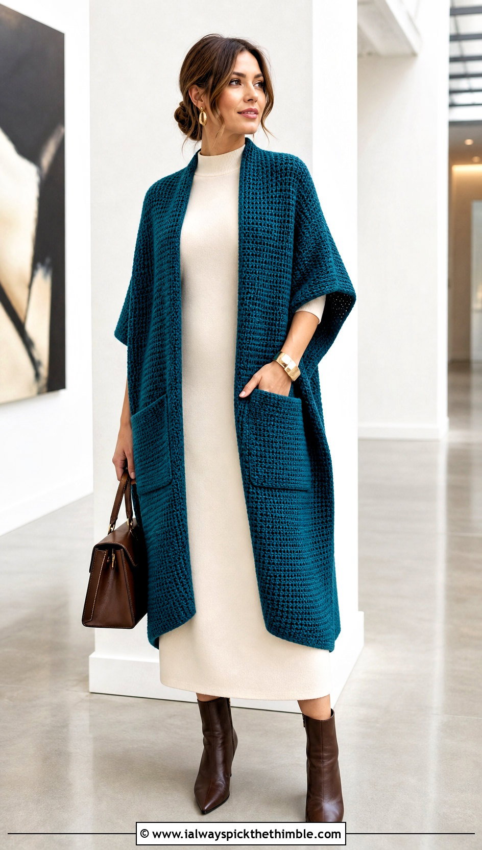 Tunisian Crochet Pocket Wrap With Column Dress - 20 Tunisian Crochet Wrap outfit ideas