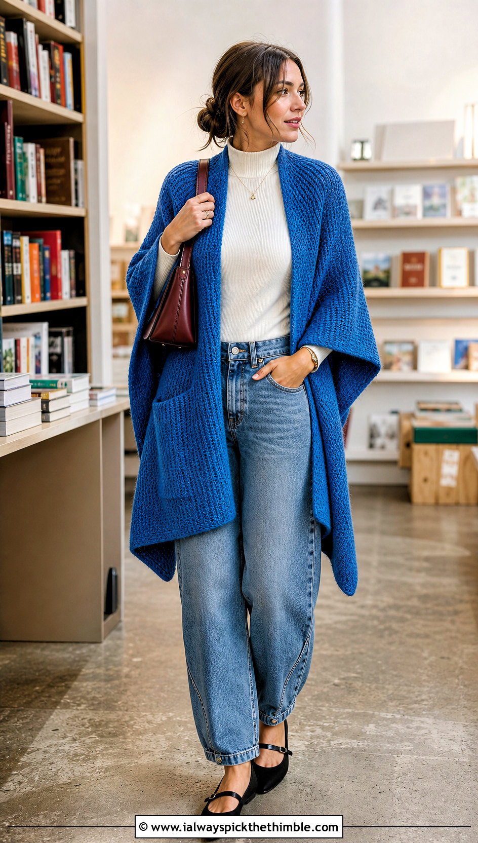 Tunisian Crochet Ruana With Barrel Jeans - 25 crochet ruana outfit ideas