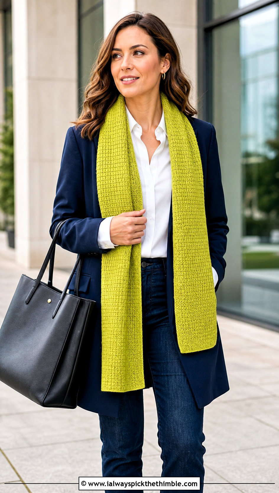 Tunisian Crochet Scarf With Dark Wash Jeans - 20 denim and crochet scarf outfit ideas