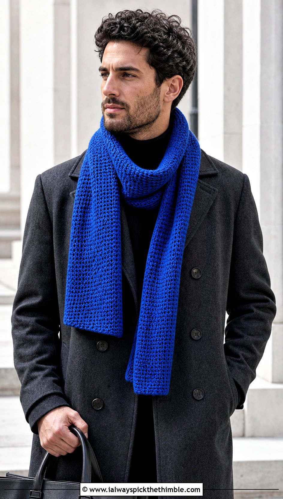 Tunisian Crochet Scarf With Double Breasted Coat - 25 men crochet scarf outfit ideas
