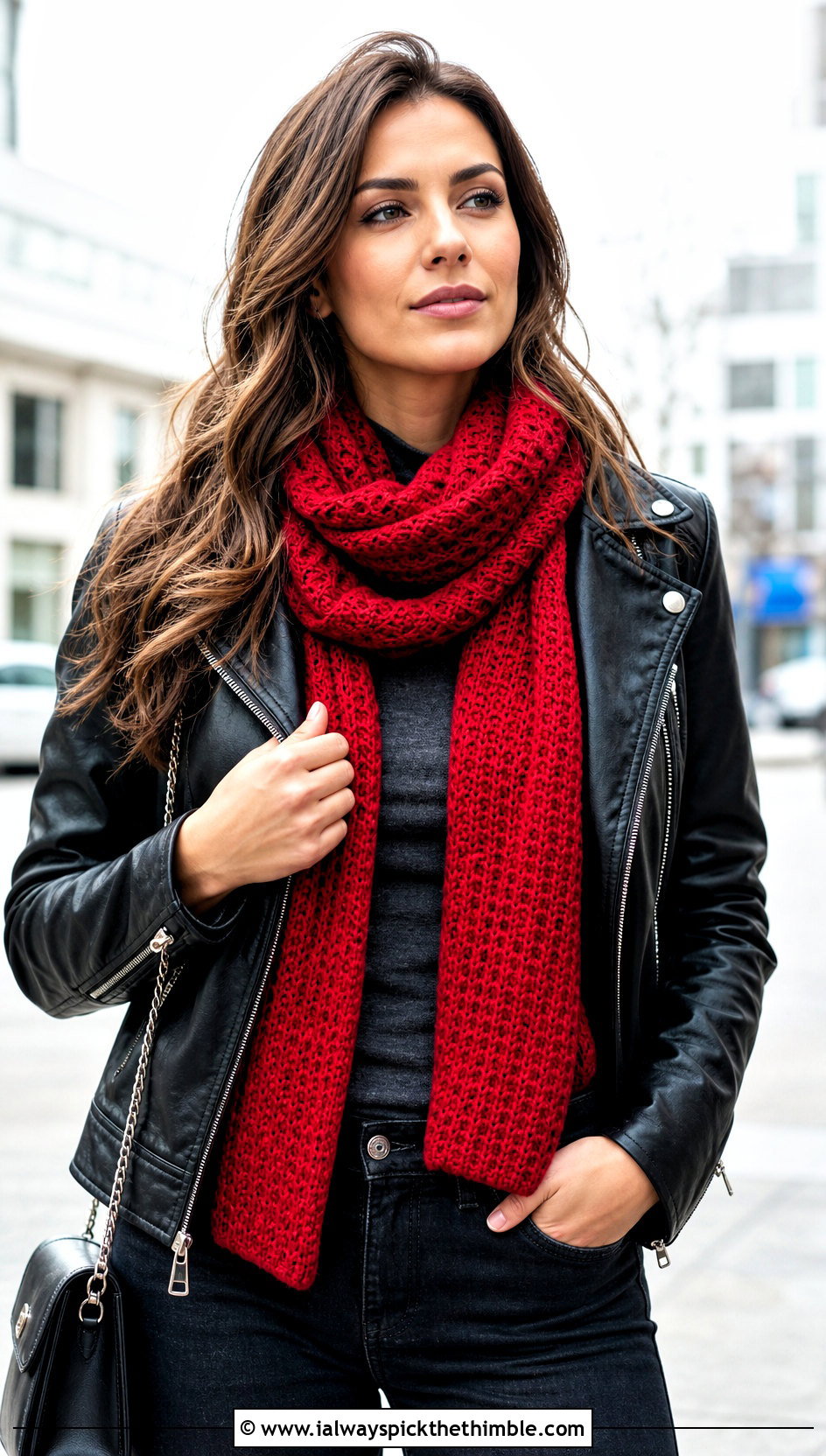 Tunisian Crochet Scarf With Leather Jacket - 25 crochet neck scarf outfit ideas