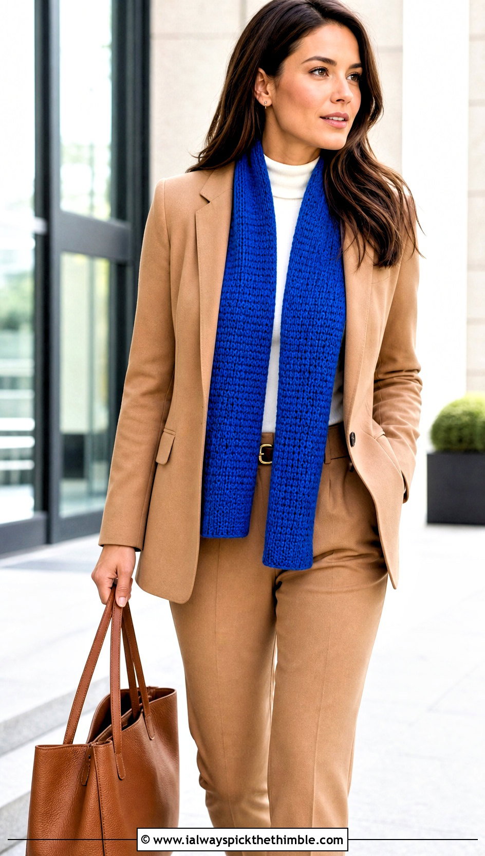 Tunisian Crochet Scarf With Pantsuit And Ankle Boots - 15 Winter Crochet Scarf Design outfit ideas