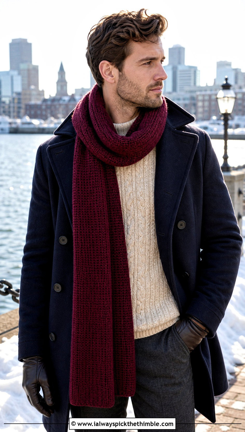 Tunisian Crochet Scarf With Peacoat - 25 men's crochet scarf outfit ideas