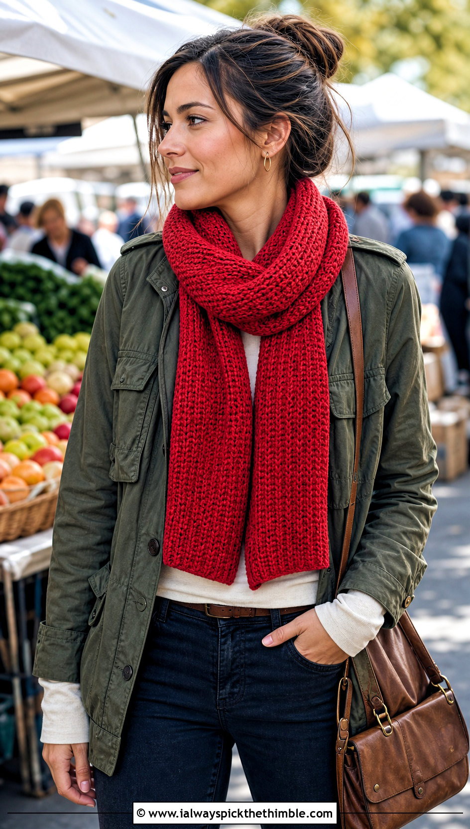 Tunisian Crochet Scarf With Utility Jacket - 25 quick crochet scarf outfit ideas