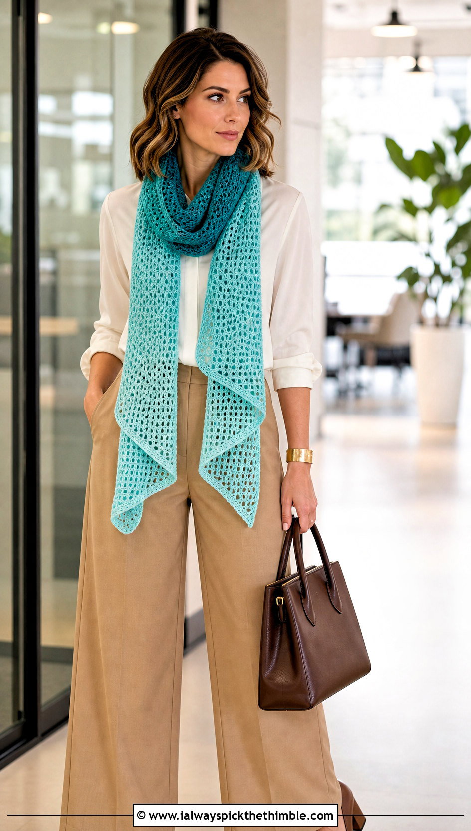 Tunisian Crochet Scarf With Wide Leg Trousers - 15 Scheepjes Whirl Crochet Scarf outfit ideas