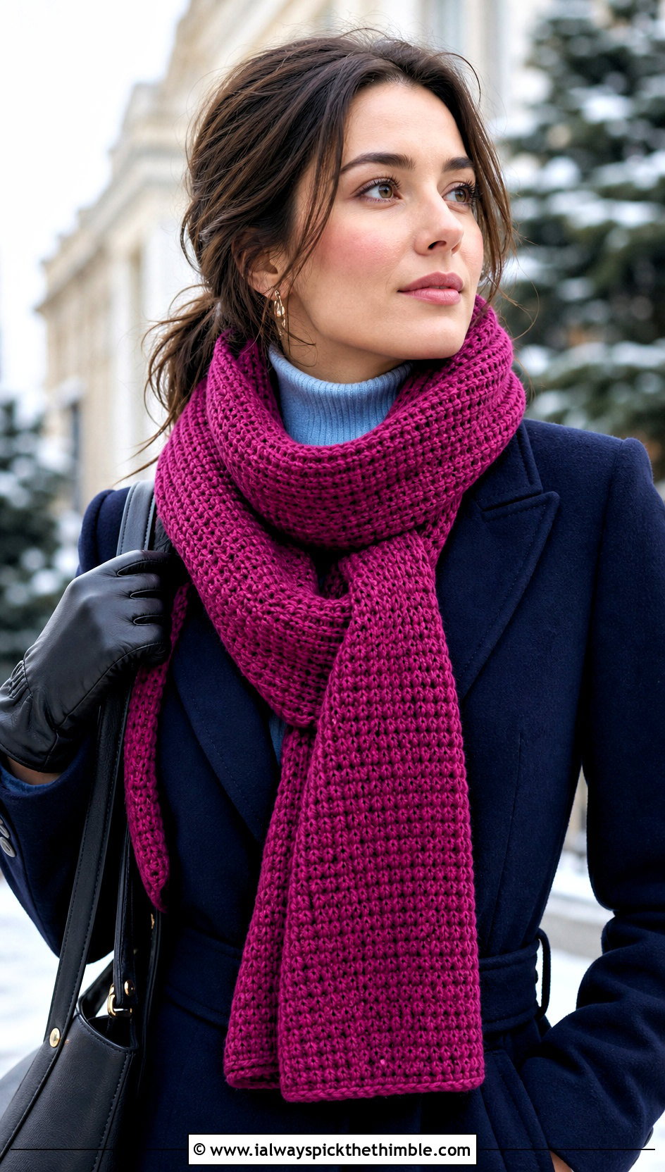 Tunisian Crochet Scarf With Wool Coat - 25 crochet scarves outfit ideas