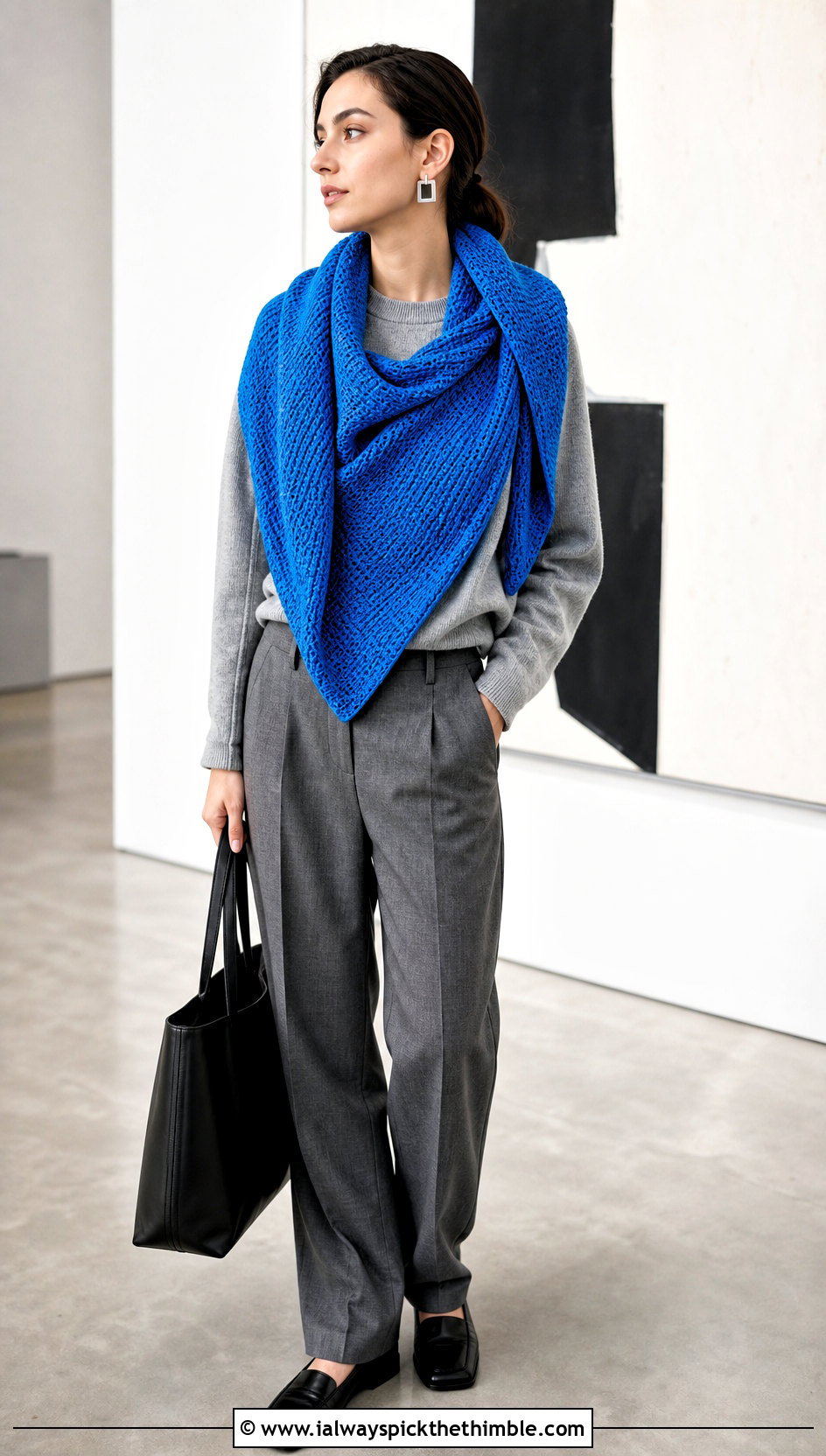 Tunisian Crochet Shawl Scarf With Monochrome Outfit - 20 crochet shawl scarf outfit ideas