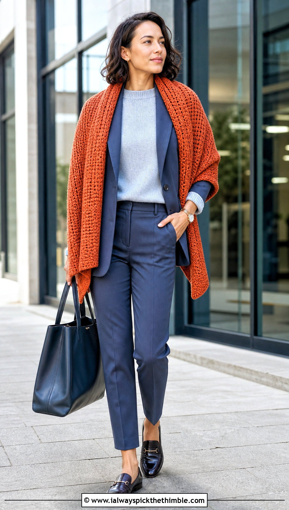 Tunisian Crochet Shawl With Blazer And Loafers - 25 easy crochet shawl outfit ideas