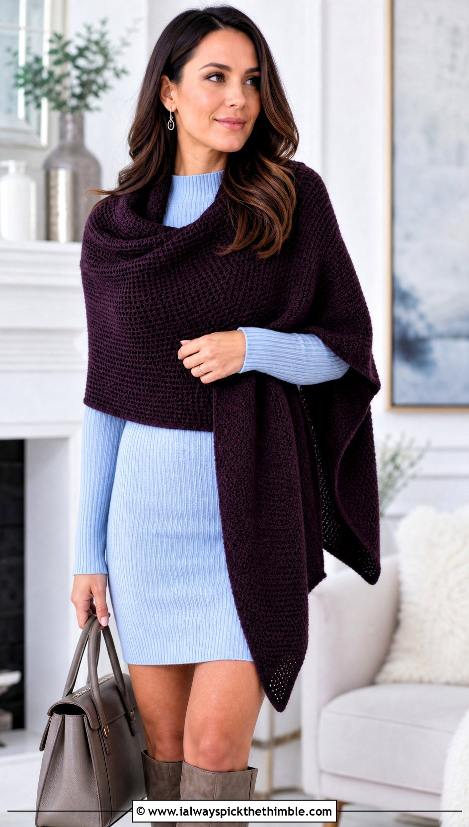 Tunisian Crochet Shawl With Sweater Dress - 20 crochet for shawls outfit ideas