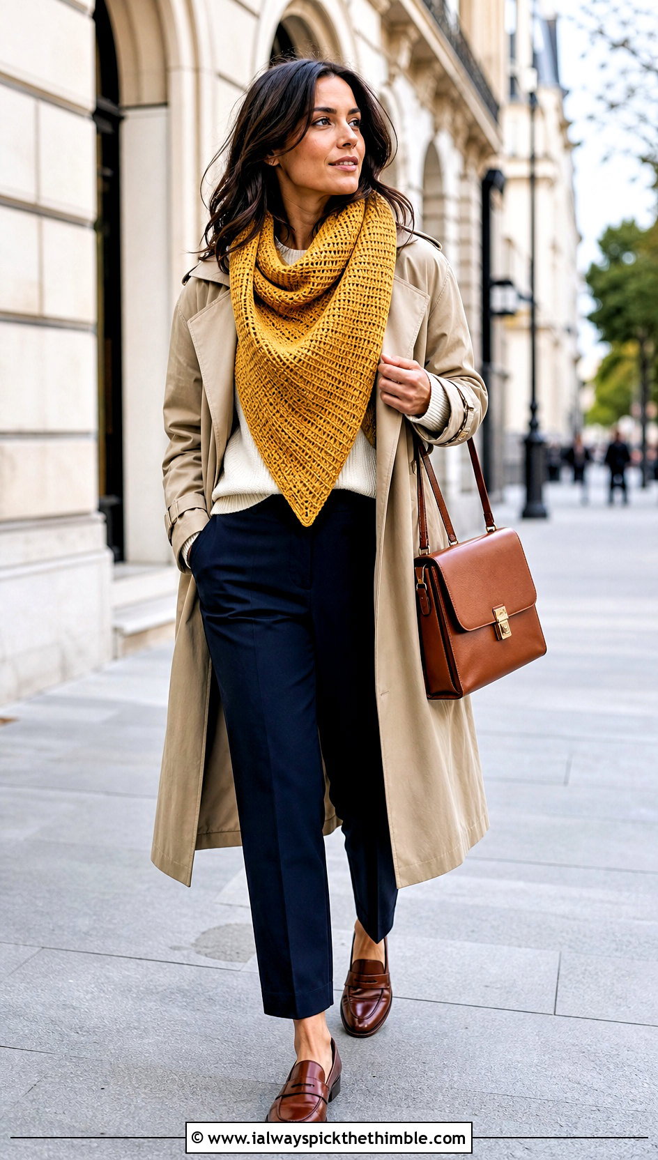 Tunisian Crochet Shawl With Trench Coat - 20 Elegant Crochet Shawl outfit ideas