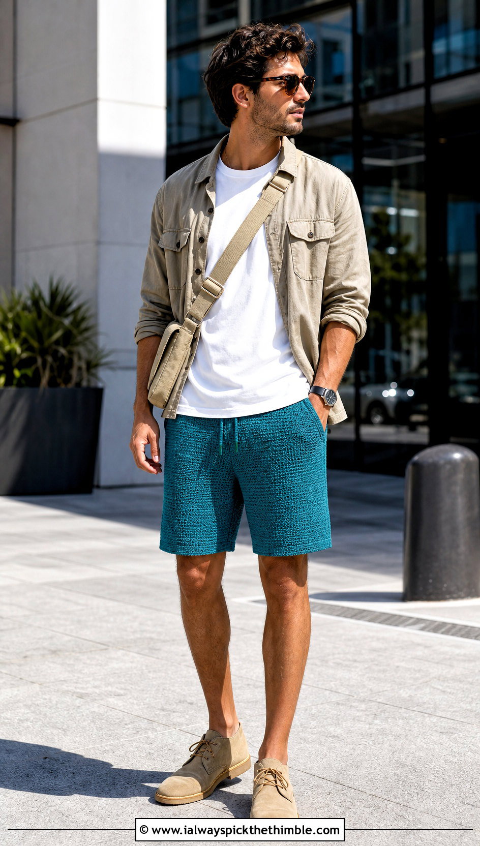 Tunisian Crochet Shorts With Utility Overshirt - 15 Crochet Mens Shorts For Men outfit ideas