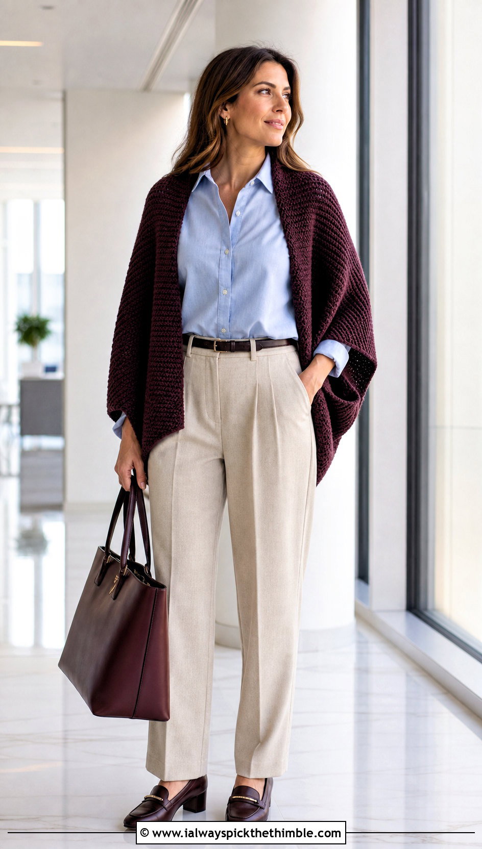 Tunisian Crochet Sleeve Wrap With Pleated Trousers - 20 crochet wrap around shrug with sleeves outfit ideas