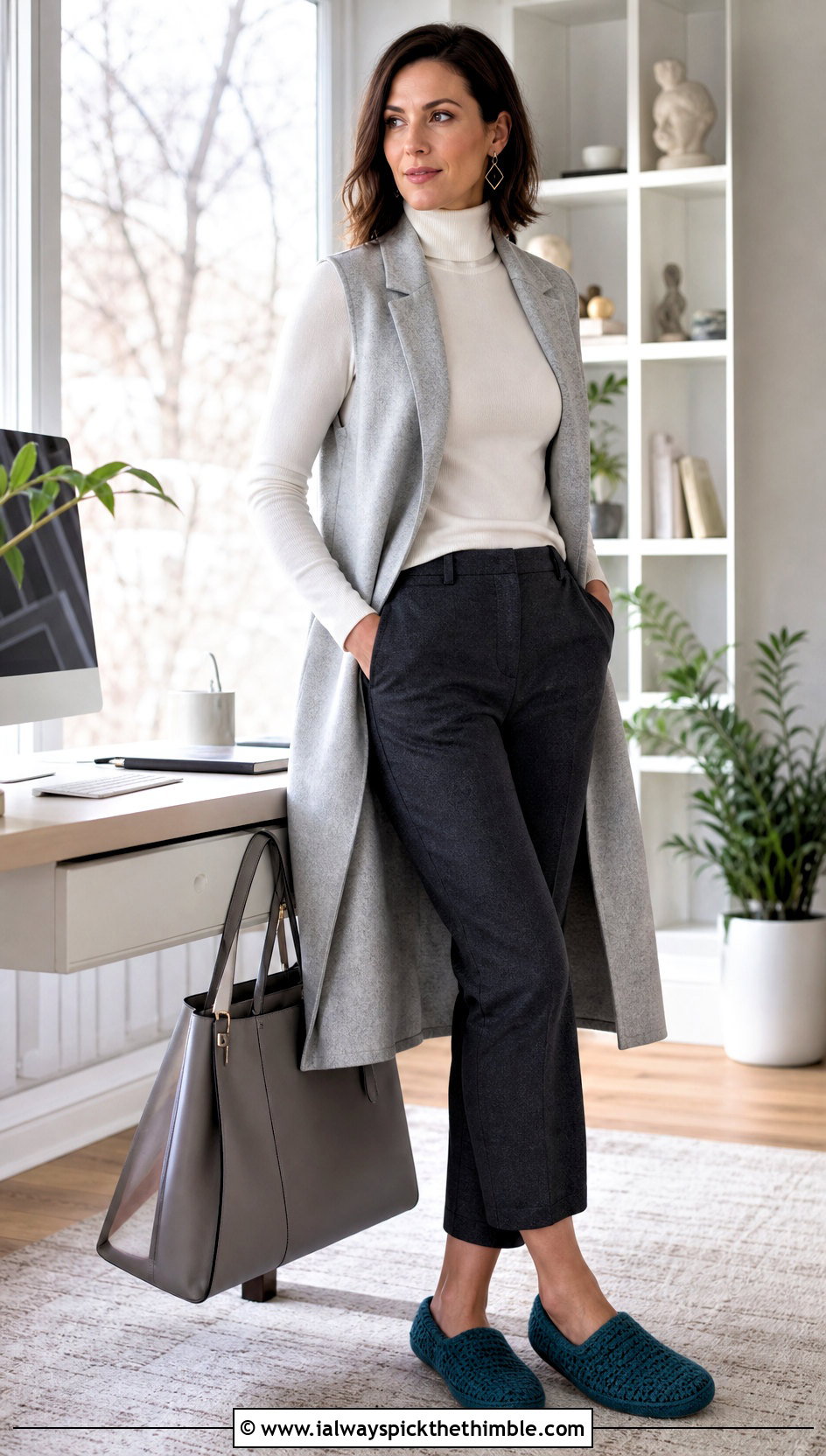 Tunisian Crochet Slippers With Wool Trousers And Turtleneck - 25 easy crochet slippers adult outfit ideas