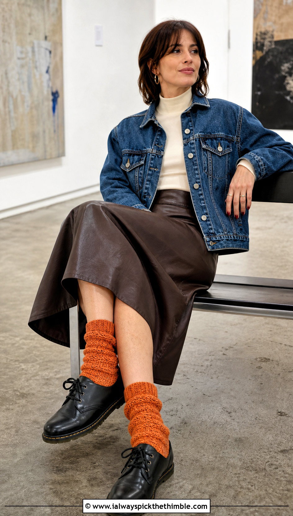 Tunisian Crochet Socks With A Leather Skirt - 20 Crocheted Socks outfit ideas