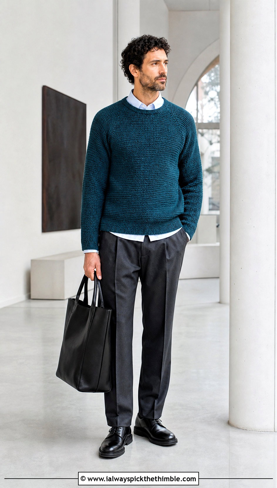Tunisian Crochet Sweater With Pleated Trousers - 25 crochet man sweaters outfit ideas
