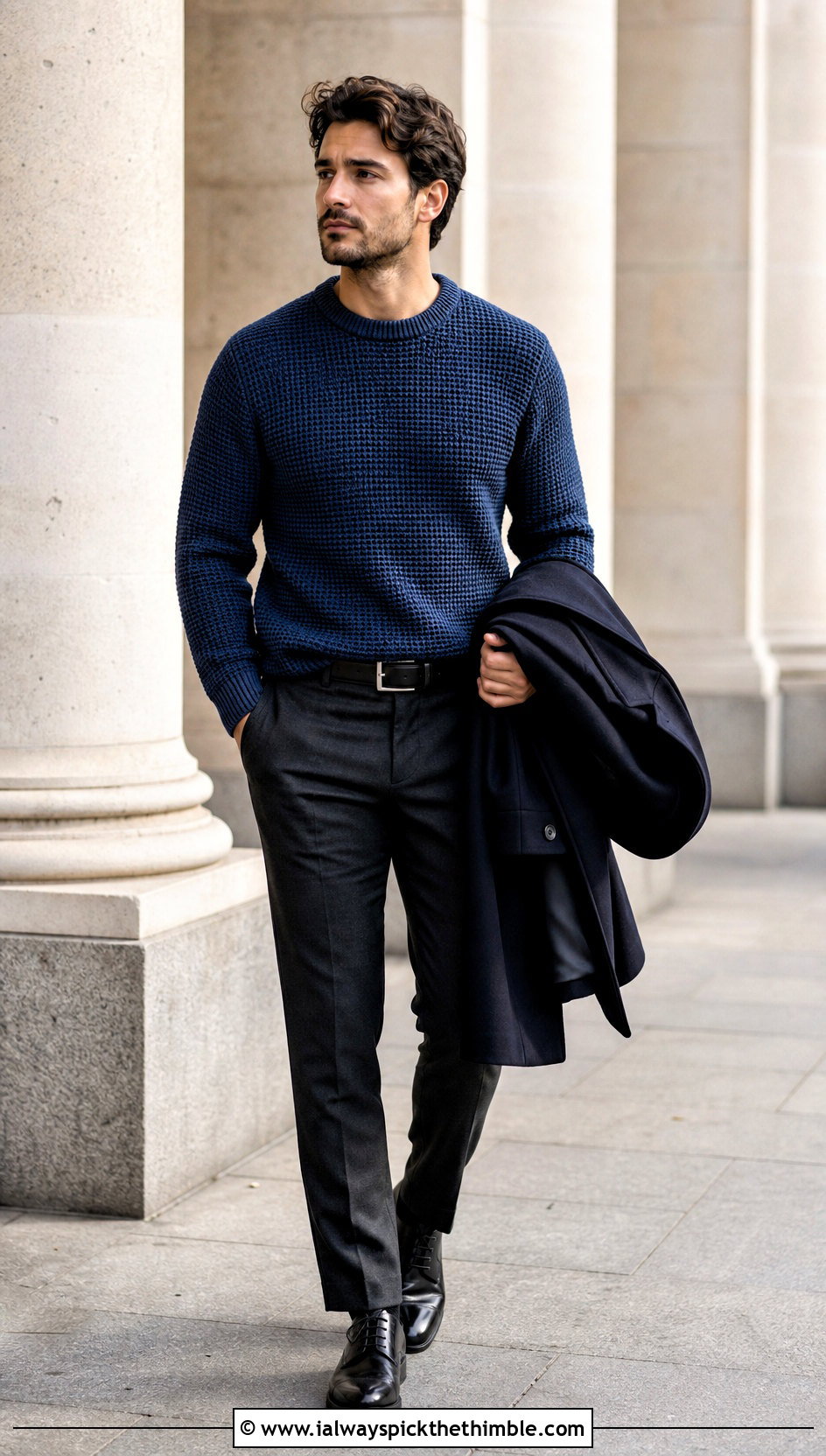 Tunisian Crochet Sweater With Wool Trousers - 20 male crochet sweater outfit ideas