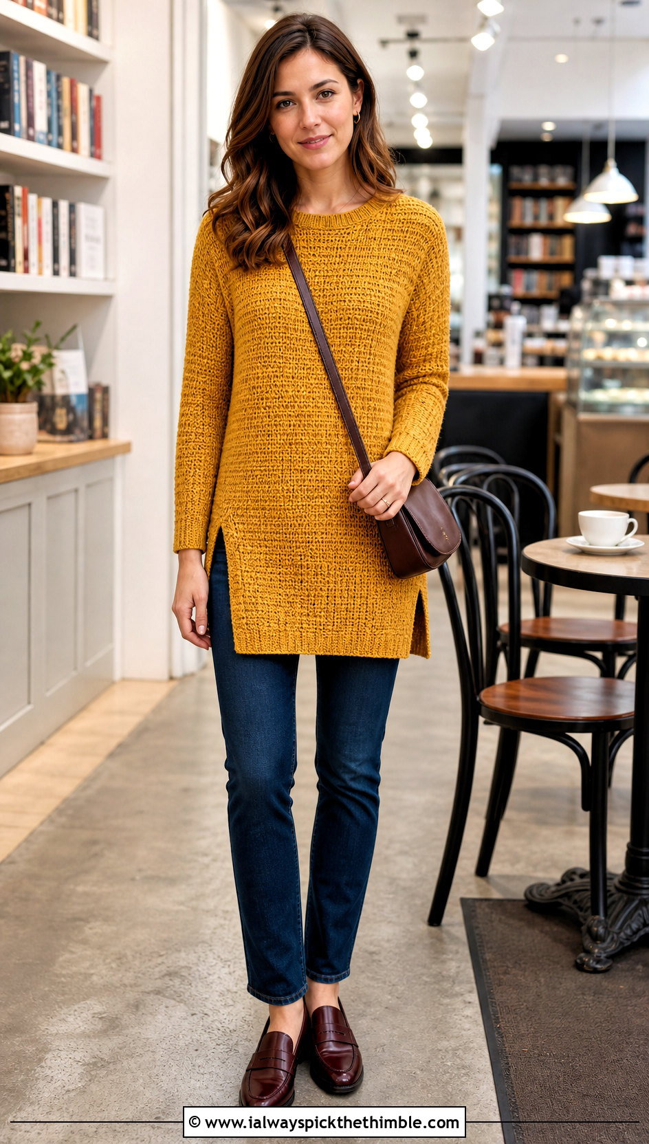Tunisian Crochet Tunic With Slim Jeans And Loafers - 20 Tunisian Crochet Clothing and outfit ideas