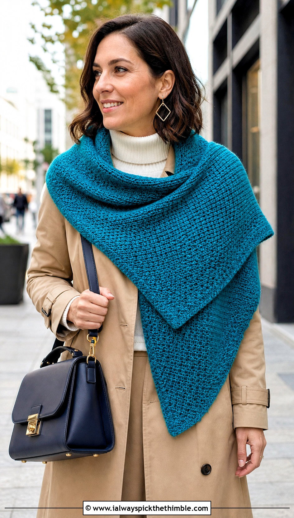 Tunisian Crochet V Shaped Shawl With Trench Coat - 15 V Shaped Crochet Shawl outfit ideas