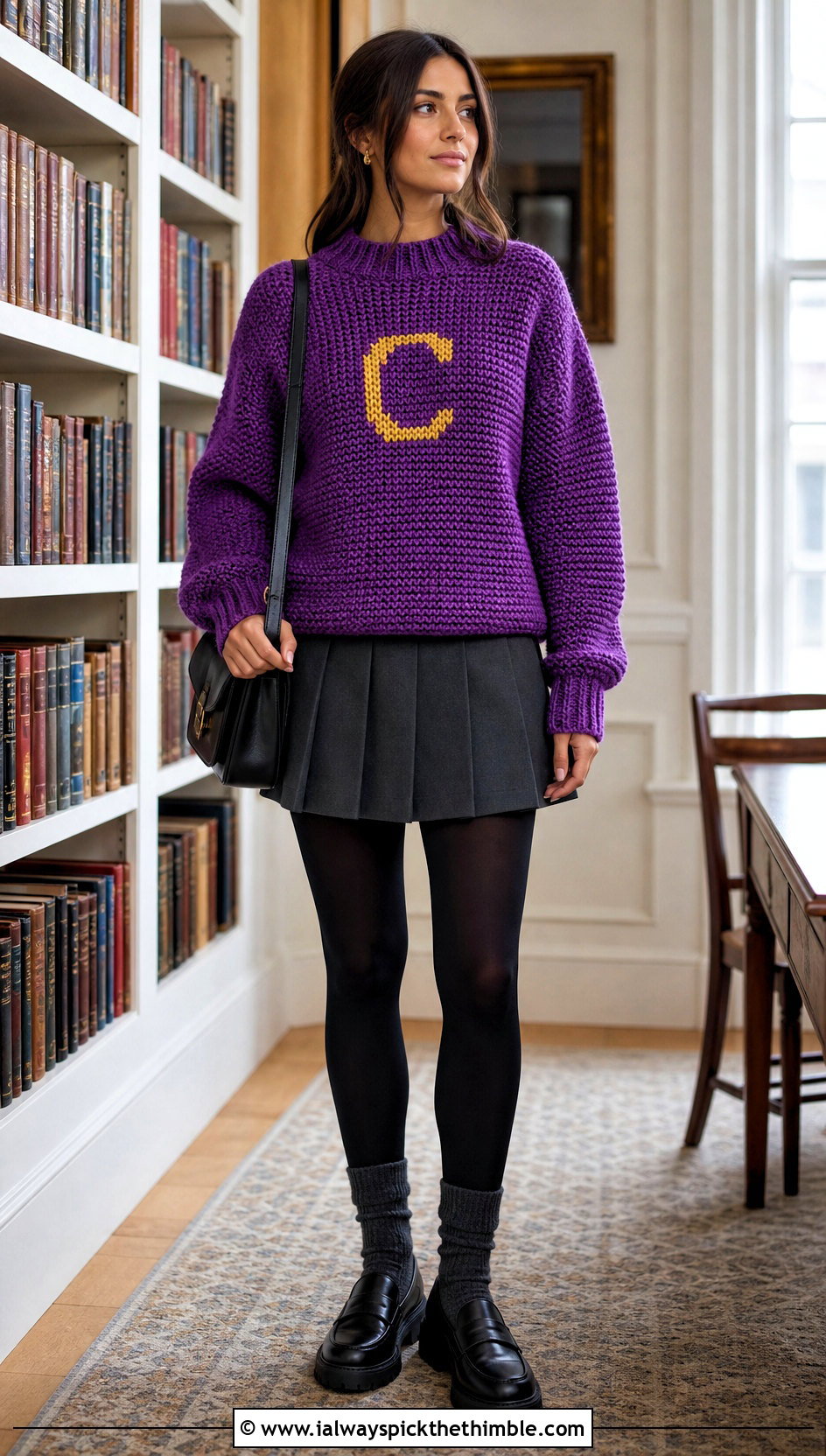 Tunisian Crochet Weasley Sweater With Pleated Mini Skirt - 25 crochet weasley sweater outfit ideas