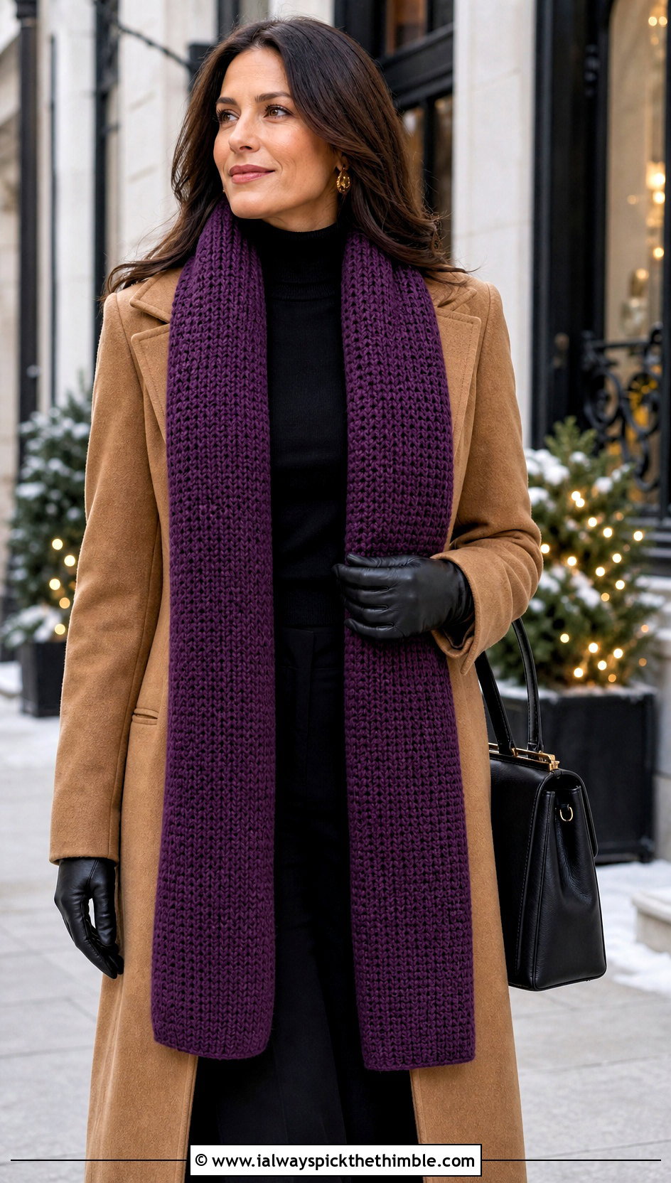 Tunisian Crochet Wide Scarf With Wool Coat - 20 Crochet Wide Scarf outfit ideas