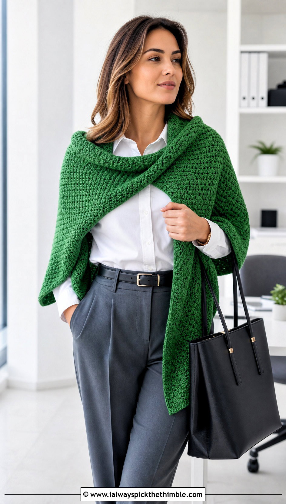 Tunisian Crochet Winter Shawl With Pleated Trousers - 15 Crochet Winter Shawl outfit ideas
