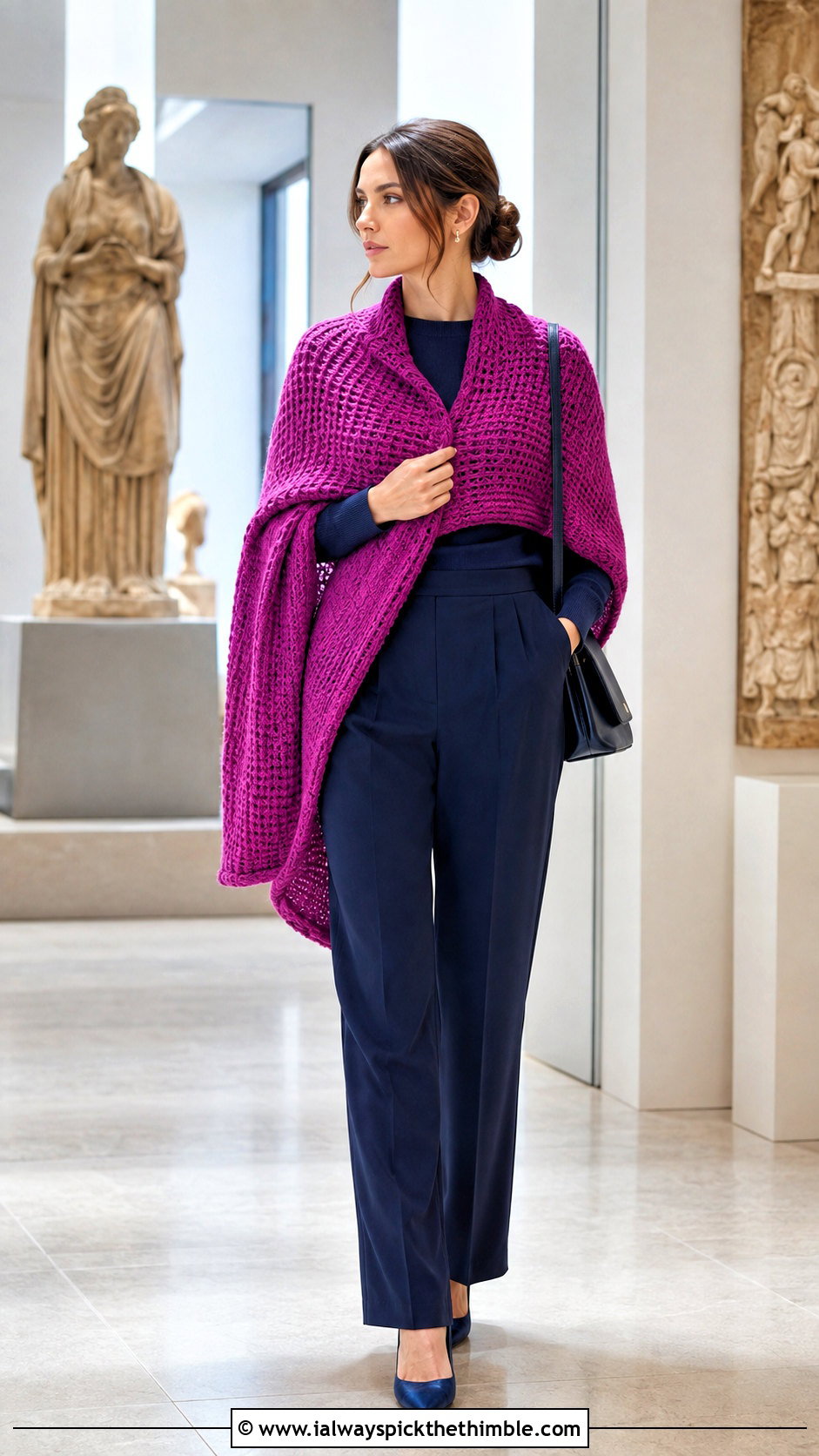 Tunisian Crochet Wrap With Monochrome Outfit - 25 crochet shawls and wraps outfit ideas