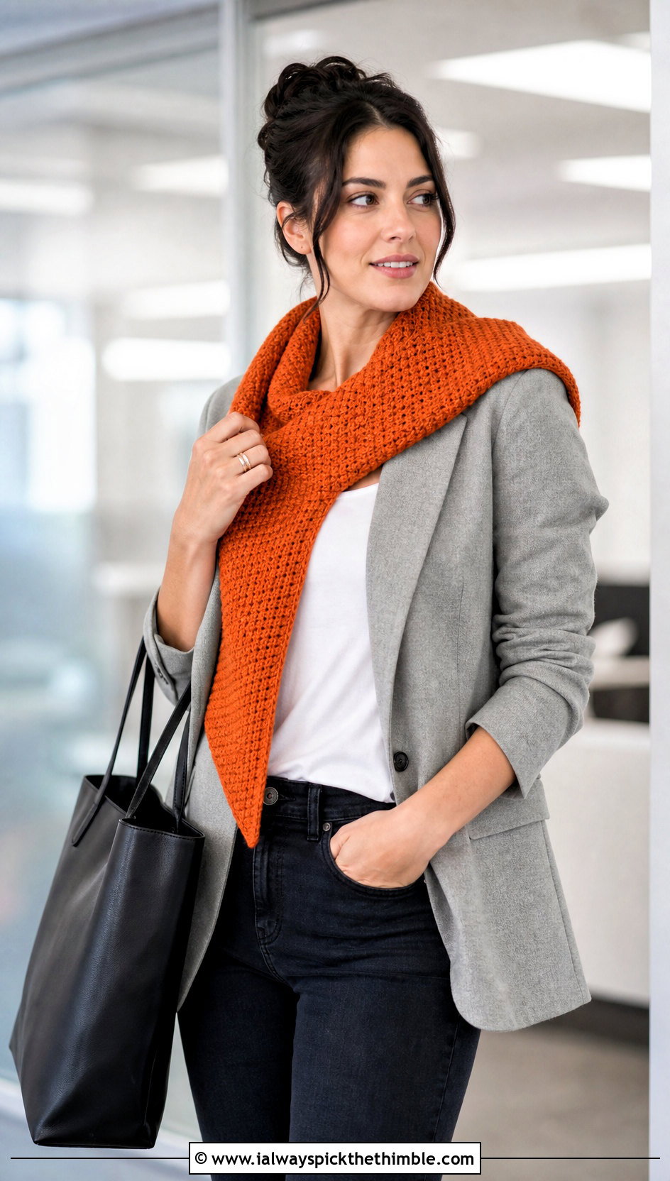 Tunisian Crocheted Shawl With Blazer And Jeans - 20 Crocheted Shawl outfit ideas