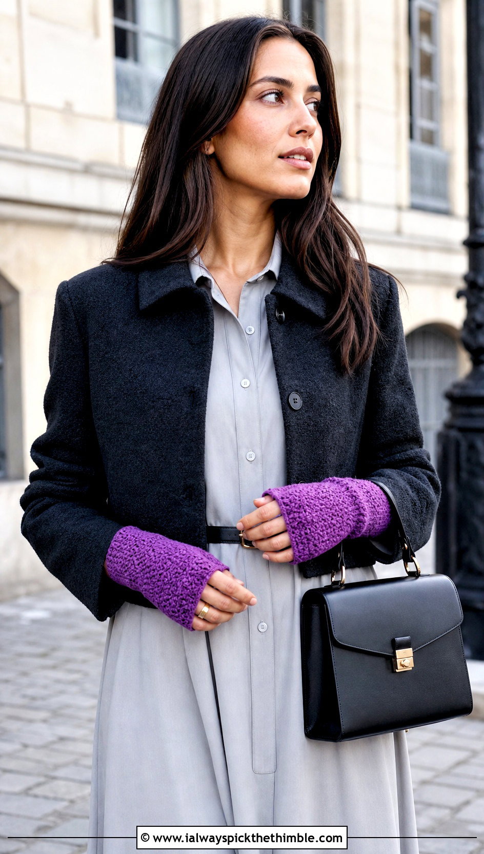 Tunisian Crossed Stitch Fingerless Gloves With Shirt Dress - 20 tunisian crochet fingerless gloves outfit ideas