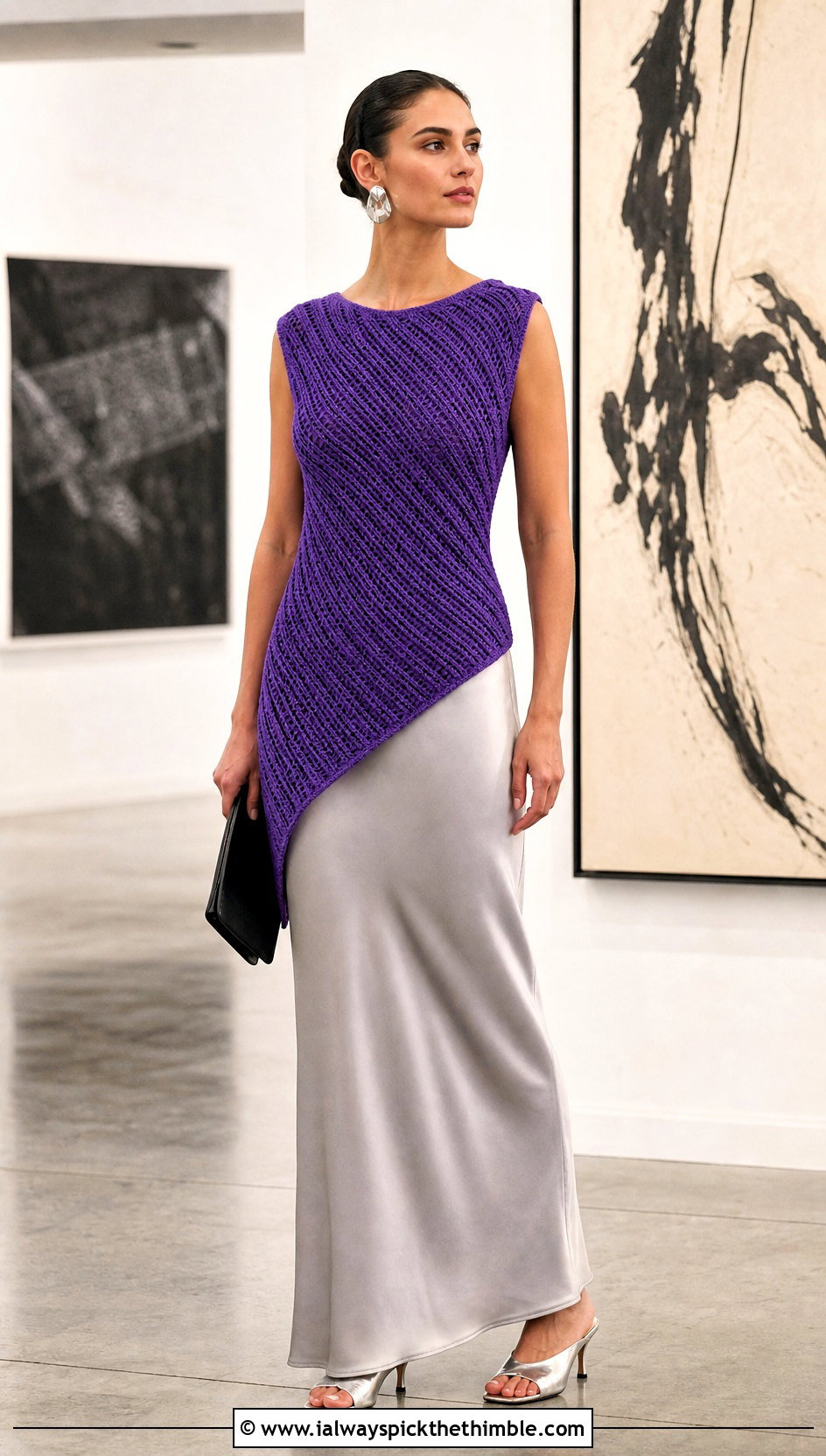 Tunisian Diagonal Stitch Asymmetrical Top With Maxi Skirt - 20 tunisian crochet top outfit ideas