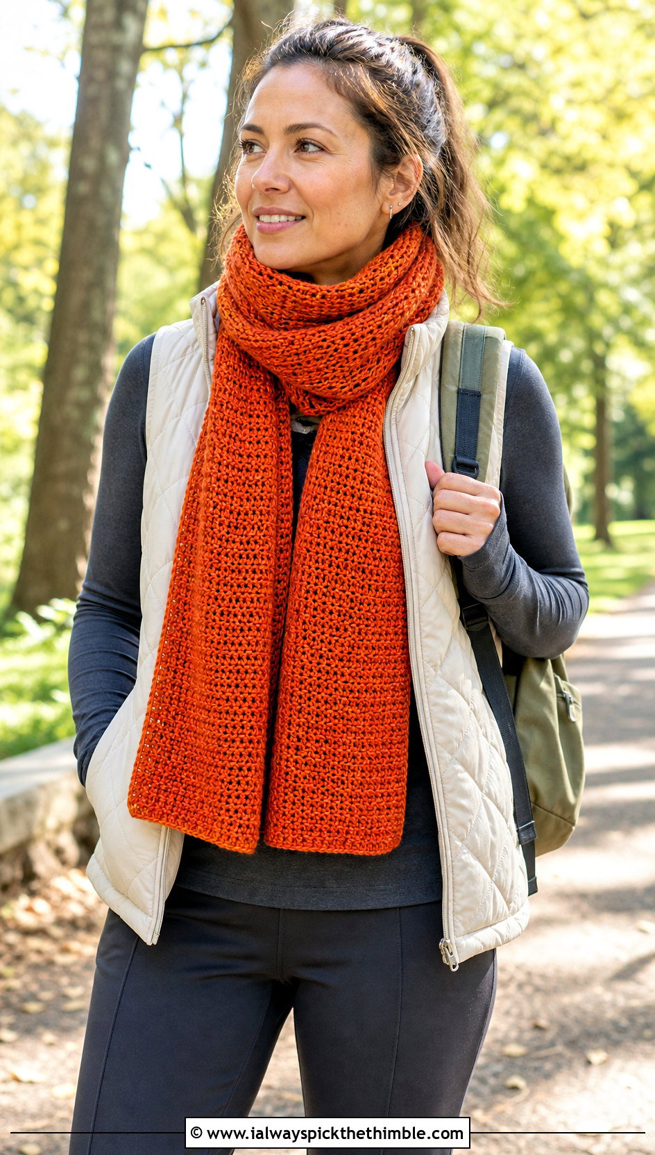 Tunisian Double Knit Scarf With Quilted Vest - 20 Easy Tunisian Crochet Scarf outfit ideas