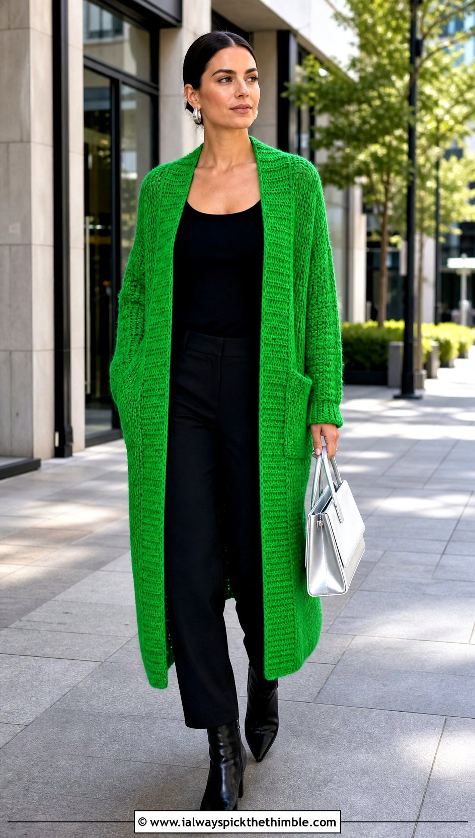 Tunisian Duster Cardigan With Monochrome Basics - 25 tunisian crochet cardigan outfit ideas