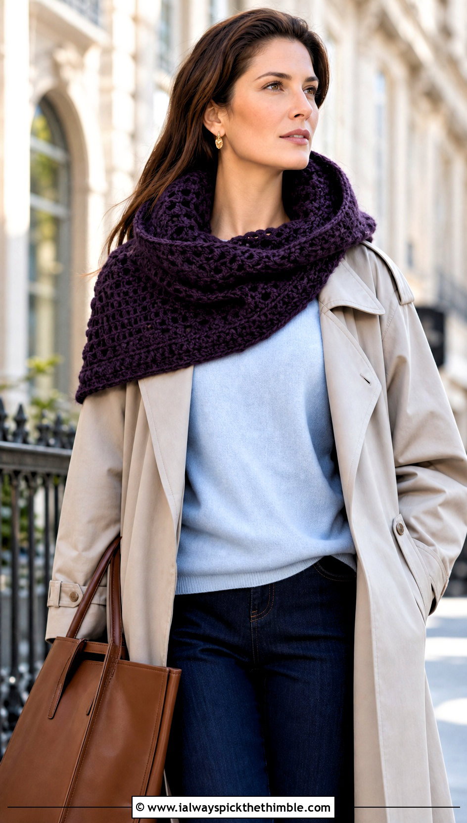 Tunisian Extended Shoulder Hooded Cowl With Trench Coat - 15 Tunisian Crochet Hooded Cowl outfit ideas