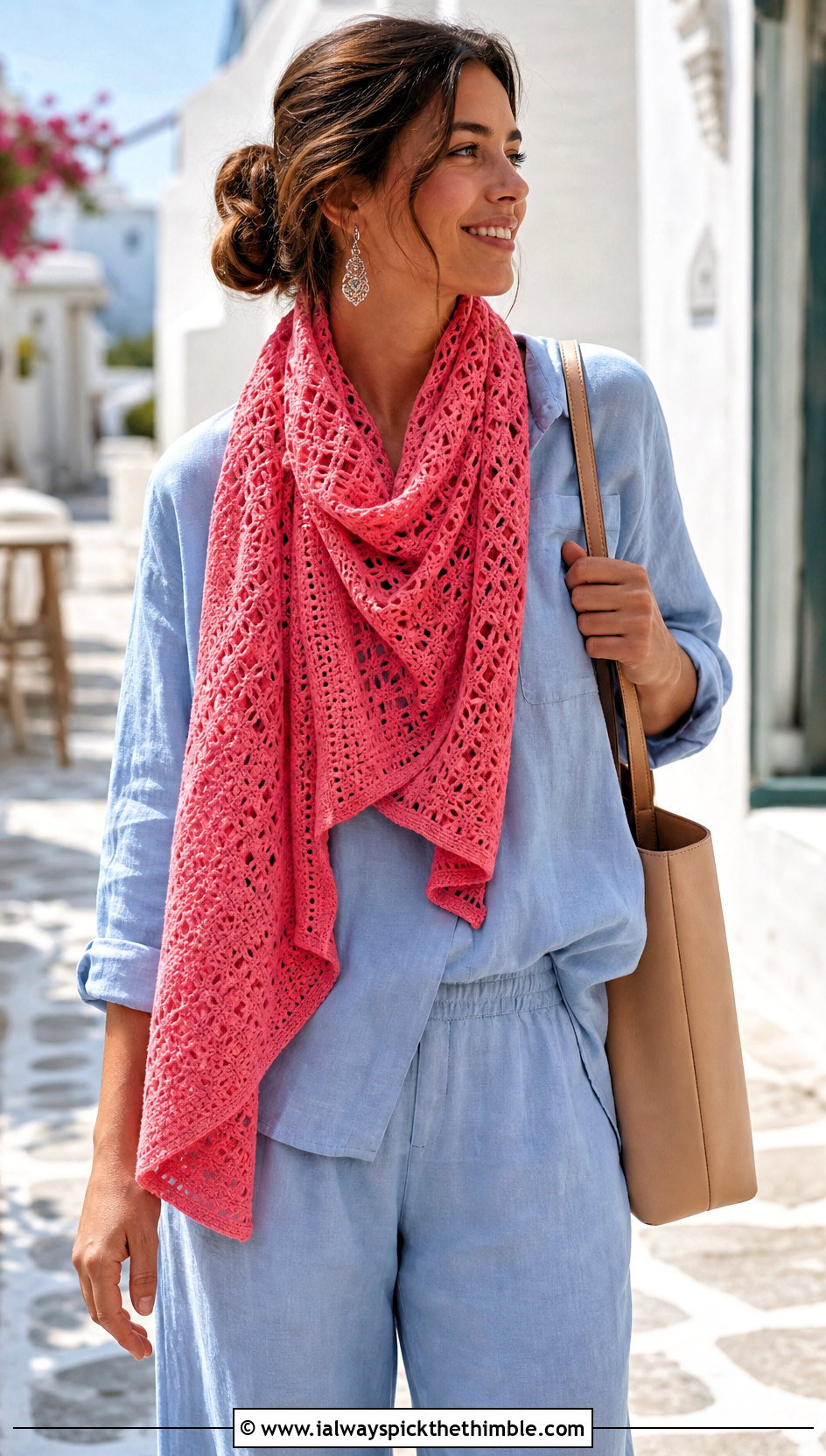 Tunisian Eyelet Scarf With Linen Shirt And Pants - 25 tunisian crochet scarf outfit ideas