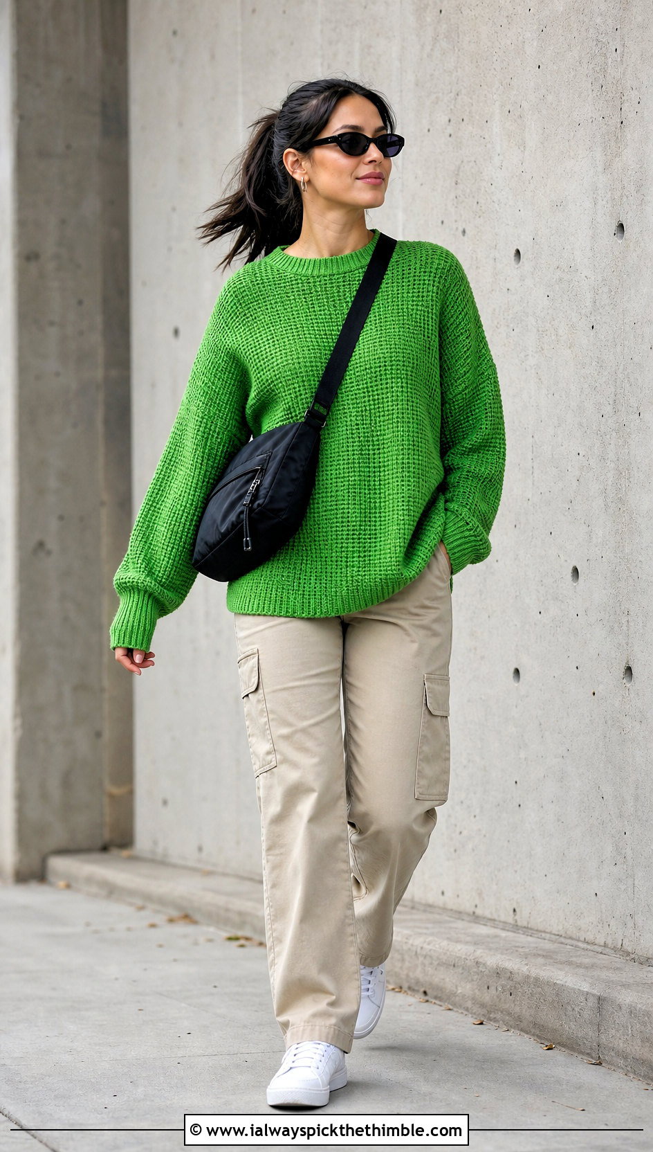 Tunisian Full Stitch Sweater With Cargo Pants - 25 tunisian crochet sweater outfit ideas