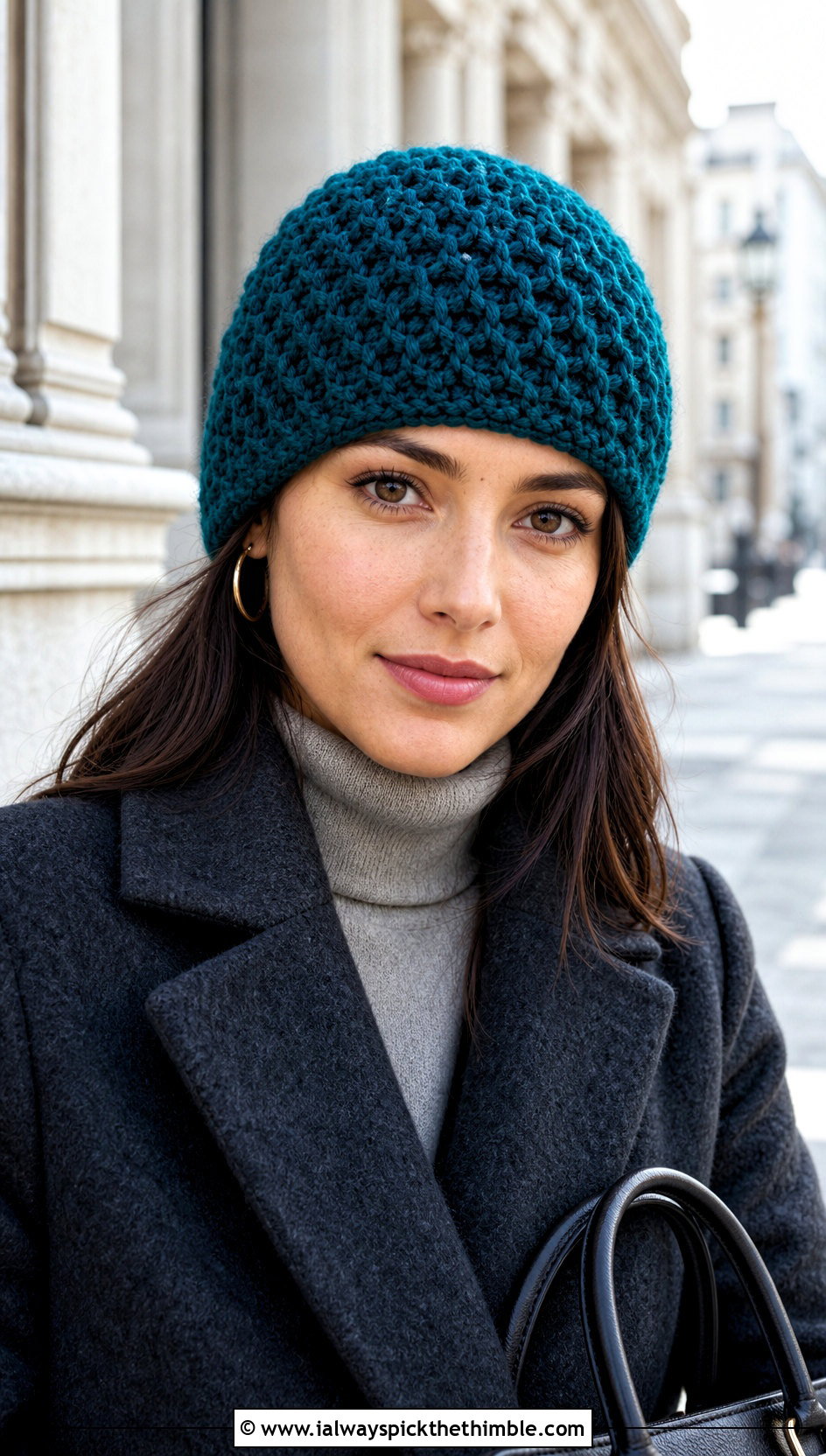 Tunisian Honeycomb Stitch Beanie With Wool Coat - 25 tunisian crochet beanie outfit ideas