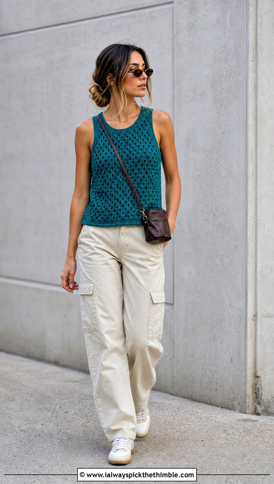 Tunisian Honeycomb Tank With Cargo Pants - 15 tunisian crochet tank top outfit ideas