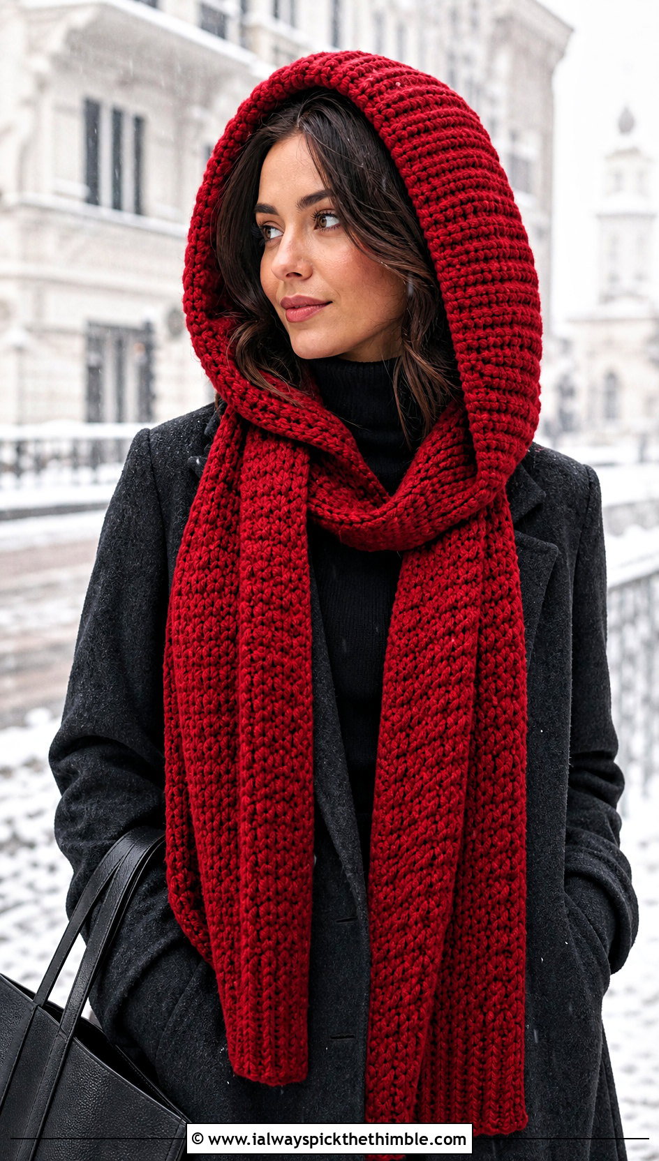 Tunisian Hooded Scarf With Long Wool Coat - 25 tunisian crochet scarf outfit ideas