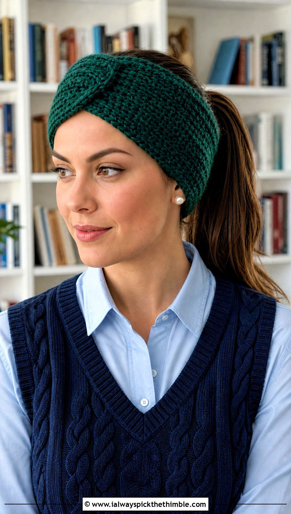 Tunisian Knit Look Bulky Yarn Crochet Headband With Preppy Outfit - 20 bulky yarn crochet headband outfit ideas