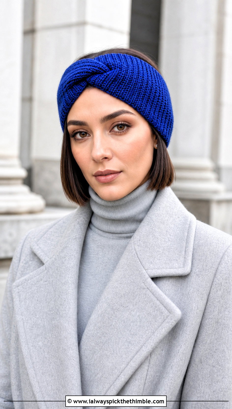 Tunisian Knit Look Crochet Twist Headband With Monochrome Outfit - 20 crochet twist headband outfit ideas