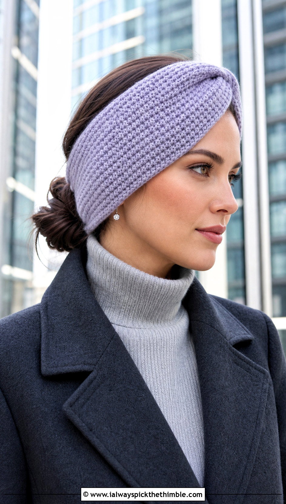 Tunisian Knit Look Ear Warmer With Tailored Coat - 20 Easy Crocheted Headbands Ear Warmers outfit ideas