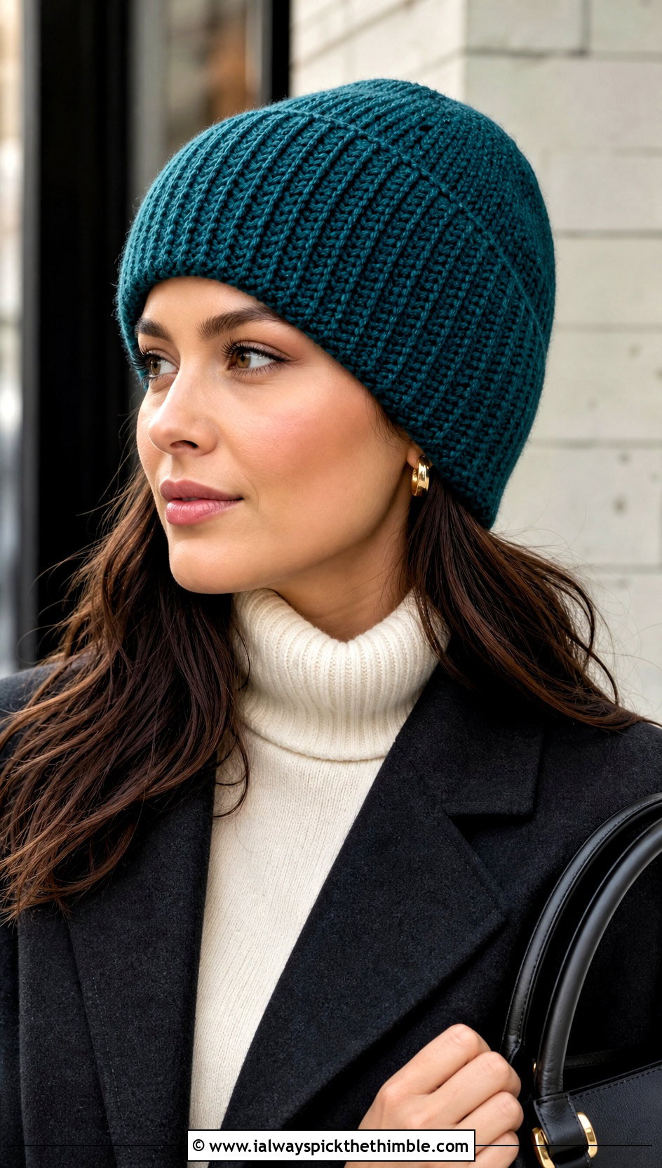 Tunisian Knit Stitch Beanie With Tailored Coat - 15 Crochet Hat That Looks Knitted outfit ideas