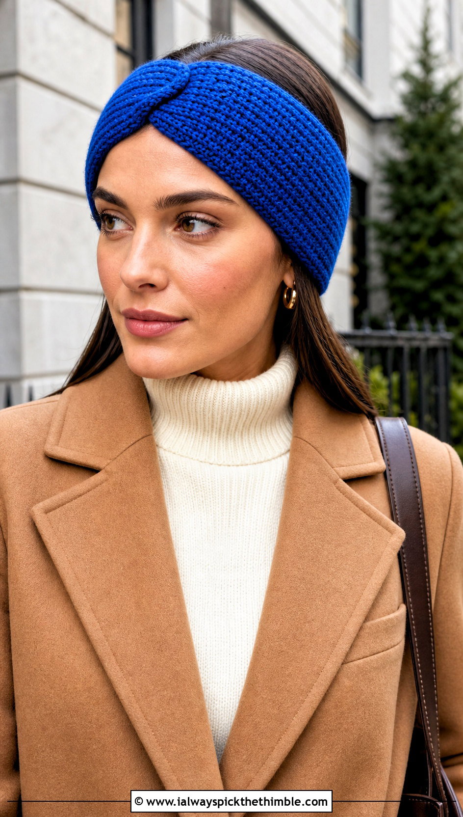 Tunisian Knit Stitch Earwarmer With Camel Coat - 15 Tunisian Crochet Earwarmer outfit ideas