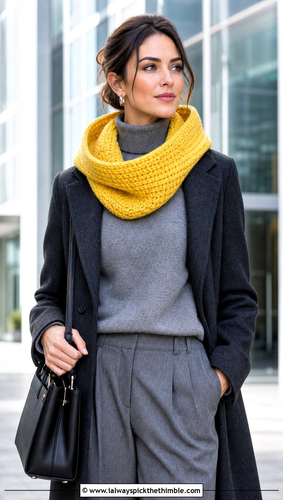 Tunisian Knit Stitch Hooded Cowl With Tailored Coat - 15 Tunisian Crochet Hooded Cowl outfit ideas