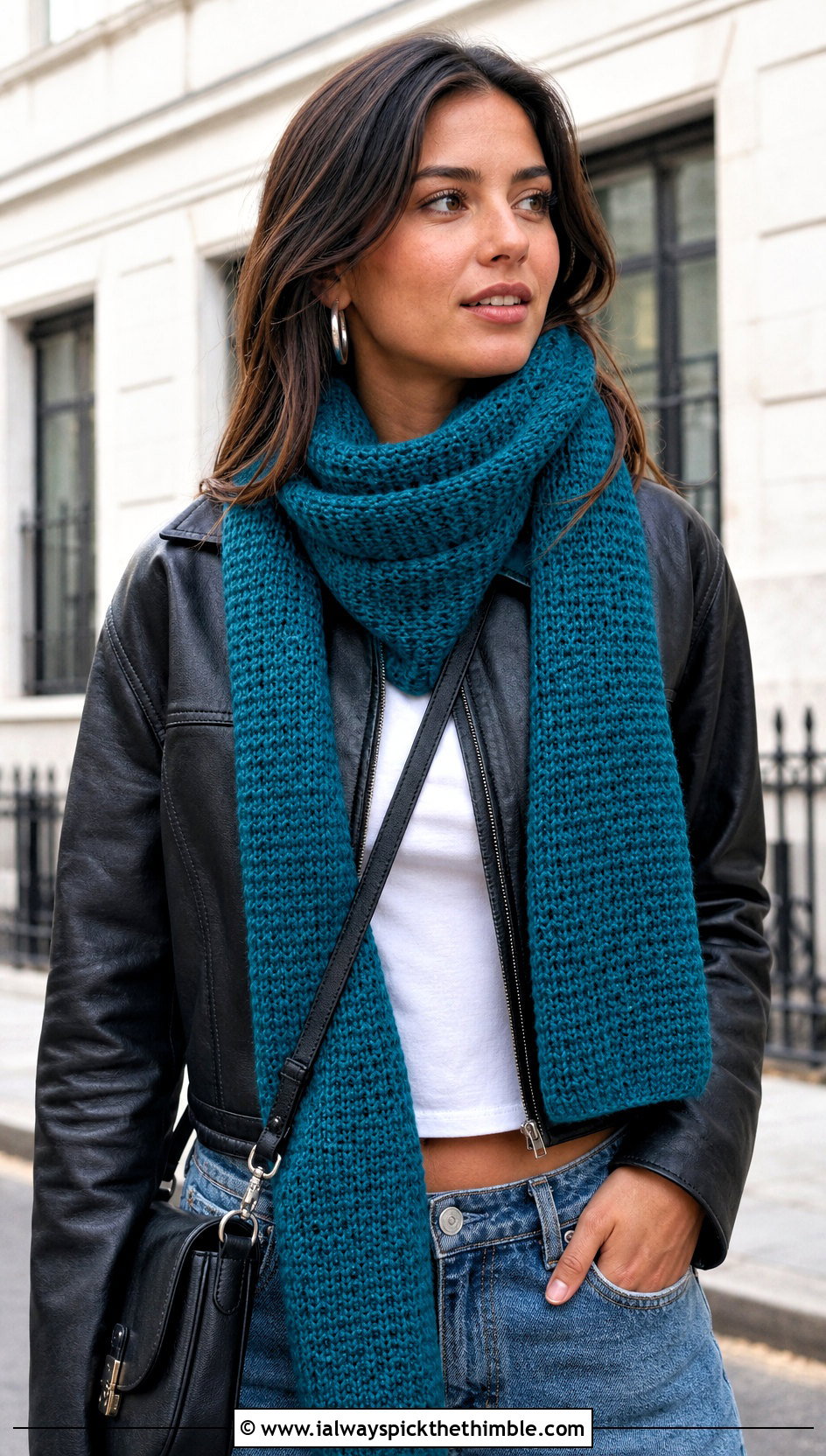 Tunisian Knit Stitch Scarf With Leather Jacket - 25 tunisian crochet scarf outfit ideas