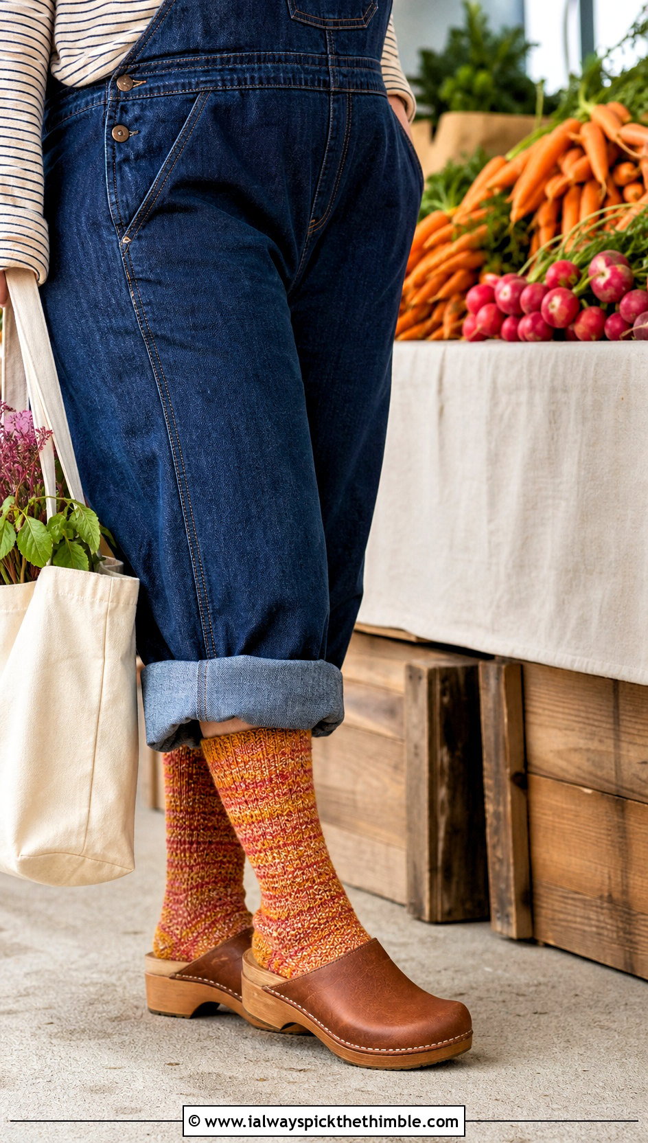 Tunisian Marl Socks With Denim Overalls And Clogs - 25 tunisian crochet socks outfit ideas